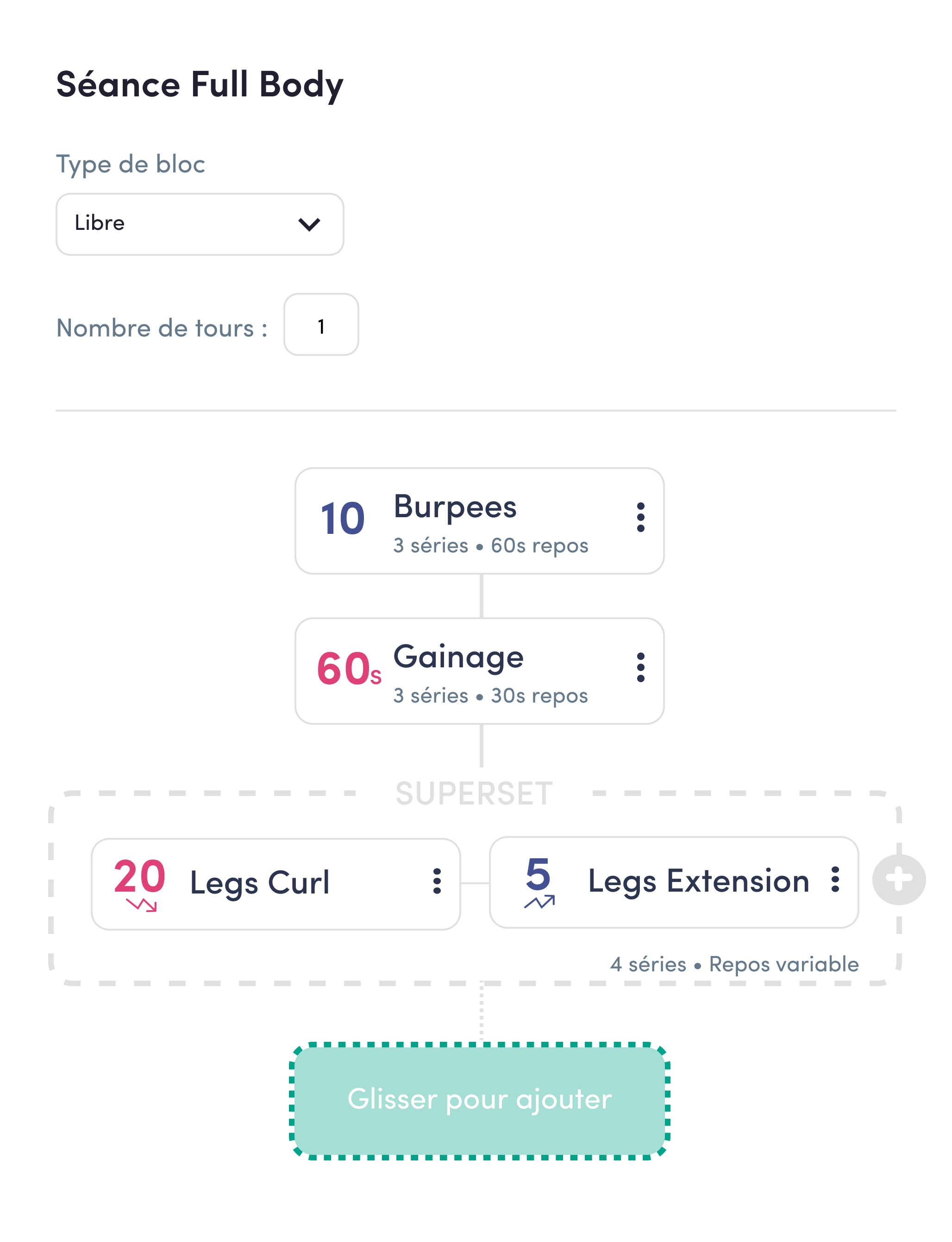 Interface d'édition de programmes pour coachs Palestra